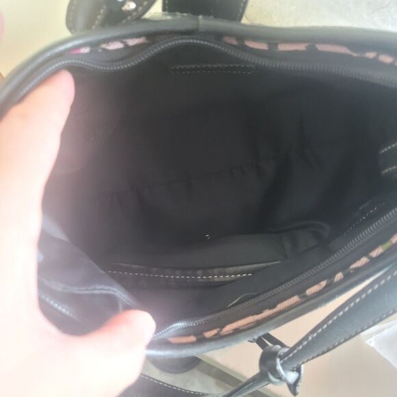 Fossil Monogram Shoulder Bag Purse Handbag Pink Black Leather Trim Flower Boho - Picture 13 of 13